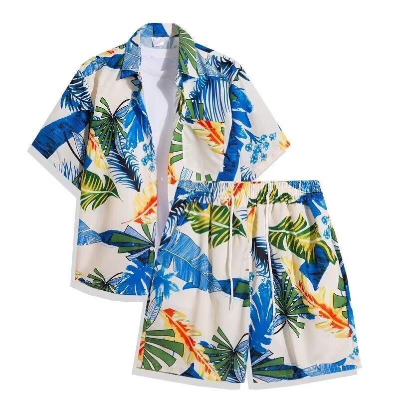 Short-sleeved Shirt suit Hainan Island Beach Shirt Sanya Xia Wei Feng Thailand Travel Men's Leisure suit