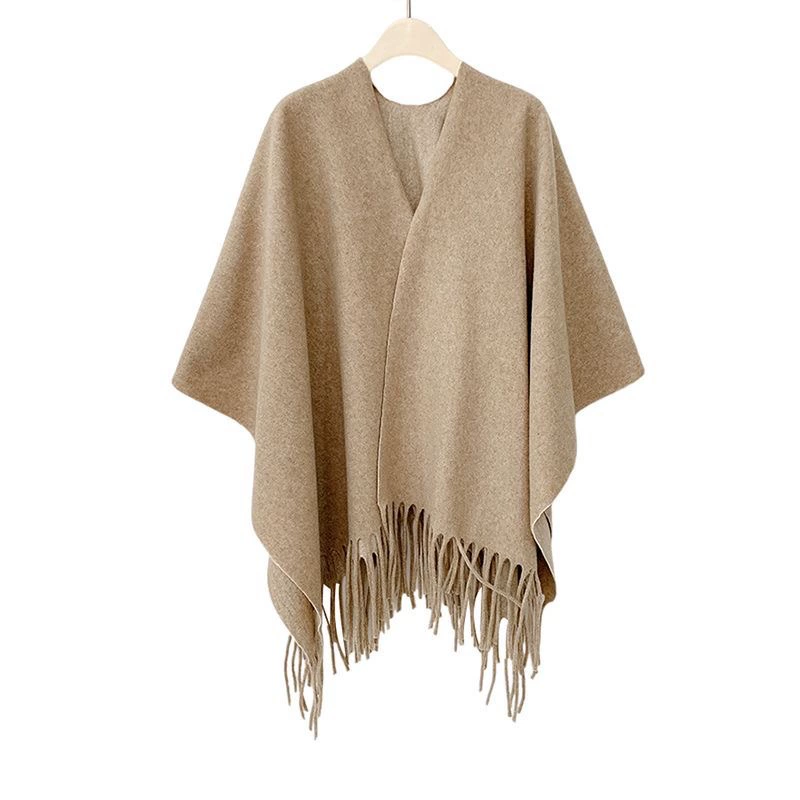 Трансграничная продажа высококачественных женских однотонных шалей из искусственного кашемира, весенне-осеннего стиля, с крупными кистями, в виде накидки или плаща, оптом от производителя.