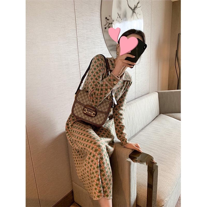 2025新款早春气质小香风针织连衣裙秋冬装女法式复古格子长裙|undefined