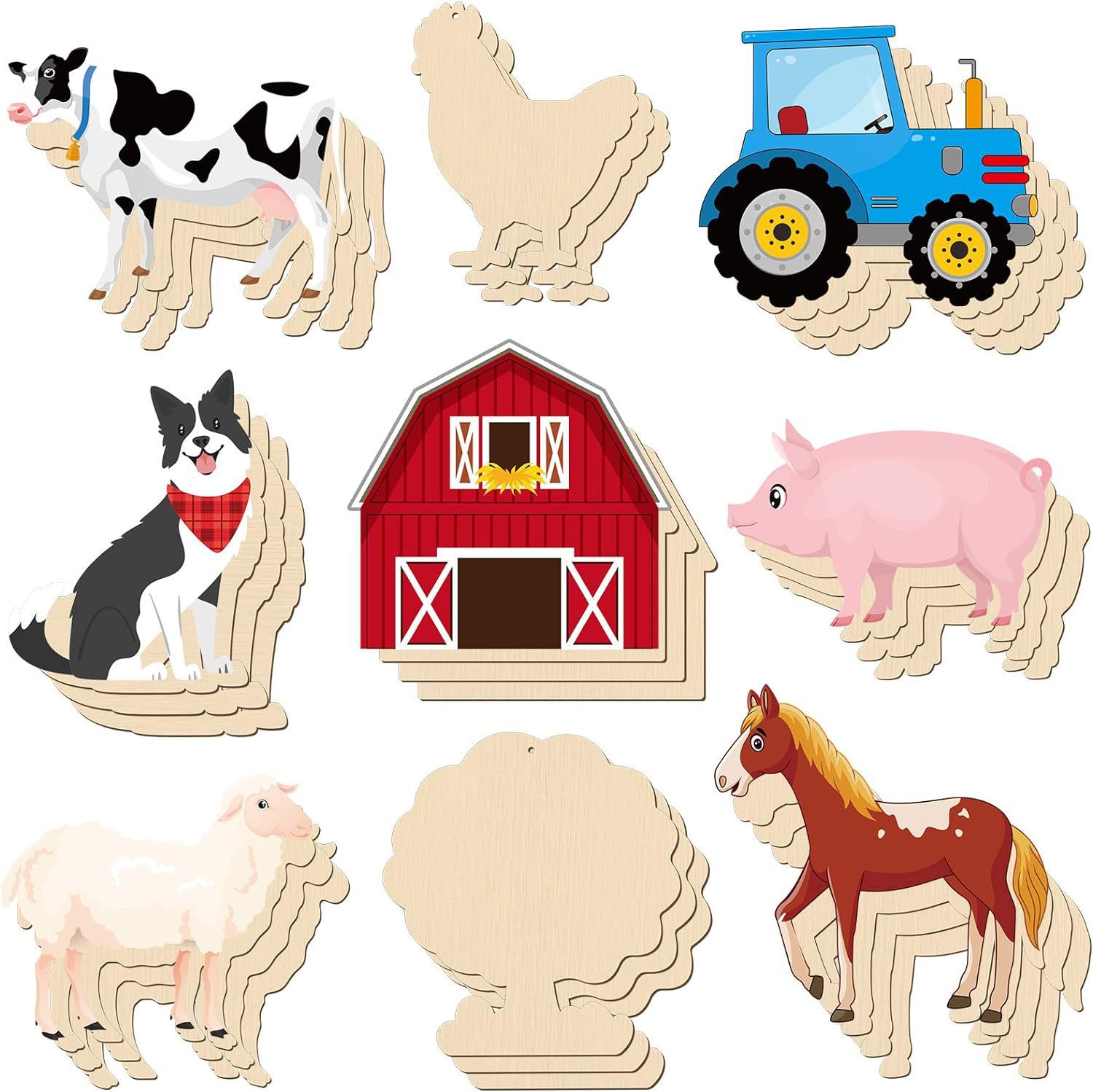 农场动物木片乡村婚礼复古装饰家居木制圣诞门挂件儿童画画涂鸦用
