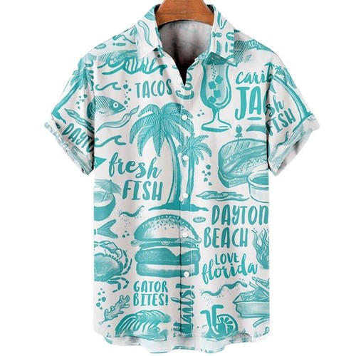 Hot-selling Men's Hawaiian Shirt Men's 3D Printed Coconut Tree Short-Sleeve Printed Shirt