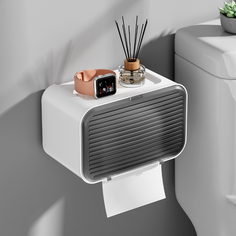 Caja de pañuelos impermeable sin perforaciones, inodoro para el hogar, caja de dibujo de pared simple impermeable, rollo de papel de dibujo de baño