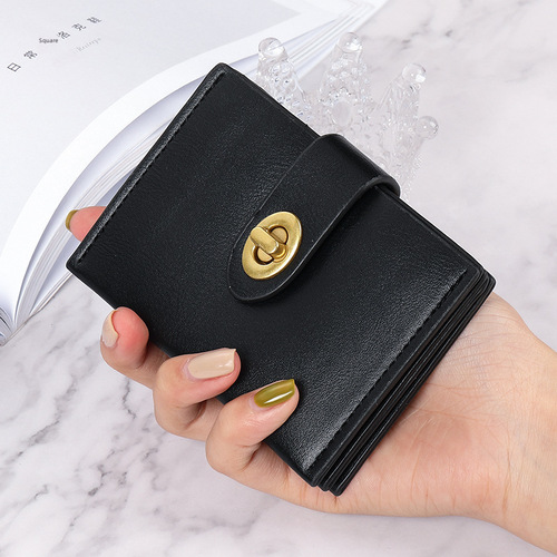 Japanese and Korean small wallet female short style new pure color simple thin style high-end student ins multi-slot thin style wallet female 