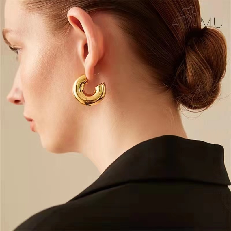 15g Weight 1 Pair Simple Style C Shape Stainless Steel Ear Studs