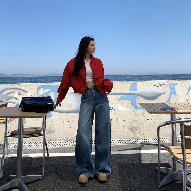 YKK秋季新款女装直筒牛仔裤女2025年修身显瘦高腰宽松窄款阔腿裤|undefined