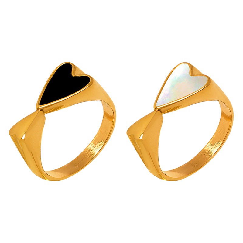 Francés nicho ins índice dedo anillo hueso conjunto anillo plano tamaño personalidad en forma de corazón blanco concha anillo par