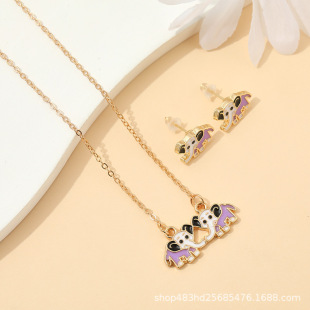 Hot-Selling Children's Jewelry Animal Electroplated Enamel Earrings and Necklace Set Holiday Gift Cartoon Design
