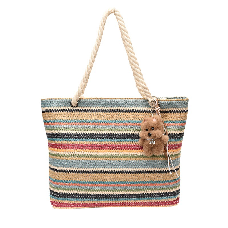 Handmade Rattan Woven Shoulder Bag With Leather Trim And Handle_voghion.com