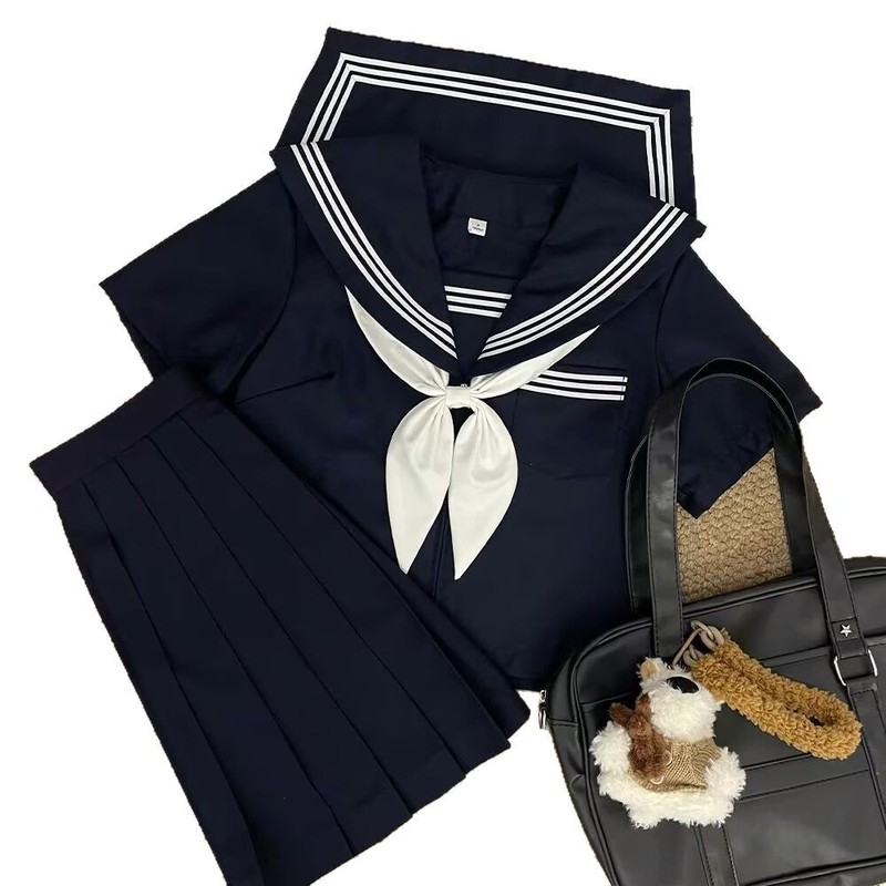 Jk制服ベースモデル改良白三本セーラー服合集長袖海軍襟学院風日系スーツ|undefined