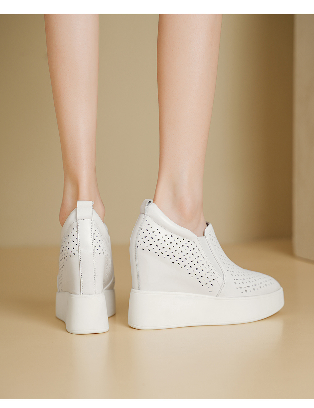 Giày sneaker nữ đế dày tăng chiều cao 12cm, form lười thoáng khí, phong cách trẻ trung — màu đen, màu trắng chi tiết 9