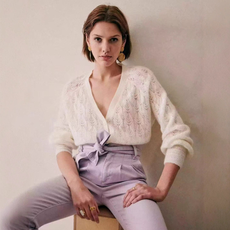 Se Pure Original Tail Yarn High Proportion Mohair Wool Blend Crochet Cut Out V Neck Knitwear Knitwear Top Cardigan Se Pure Original Tail Yarn High Proportion Mohair Wool Blend Crochet Cut Out V Neck Knitwear Knitwear Top Cardigan