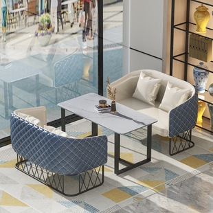 Internet Celebrity Milk Tea Shop Table and Chair Combination Coffee Shop Western Restaurant Leisure Card Seat Sofa Office Leather Art High-end Sofa
