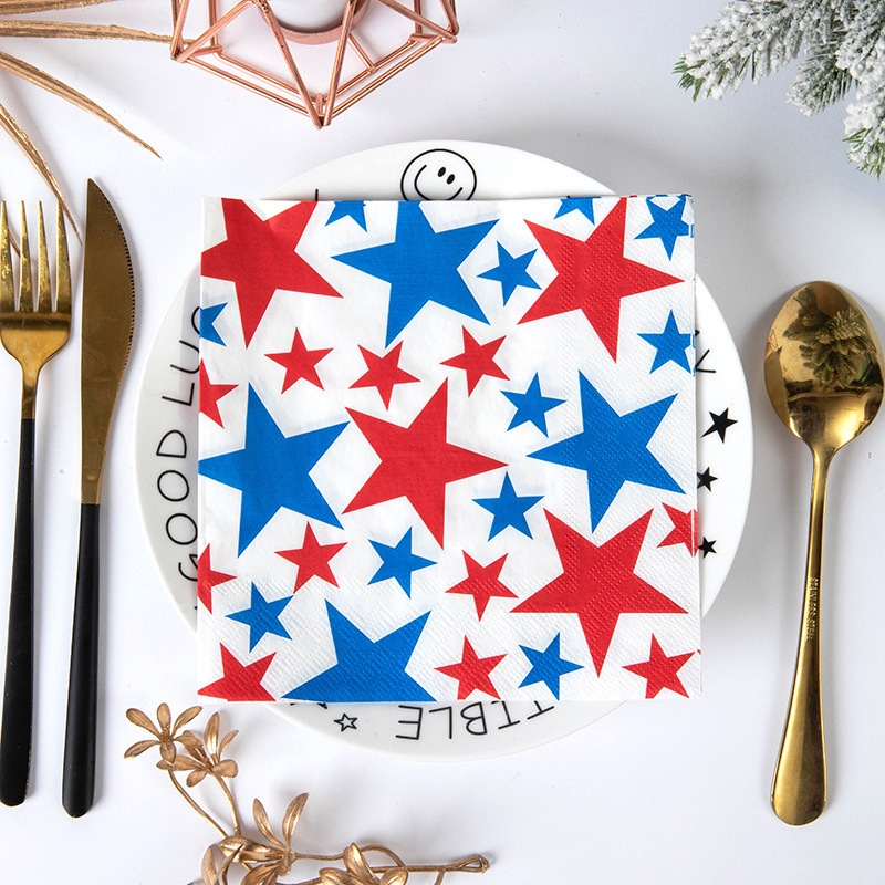 American Patriotic Stars Disposable Paper Napkins Cross-Border Amazon Independence Day Party Table Decoration Napkins Wholesale American Patriotic Stars Disposable Paper Napkins Cross-Border Amazon Independence Day Party Table Decoration Napkins Wholesale