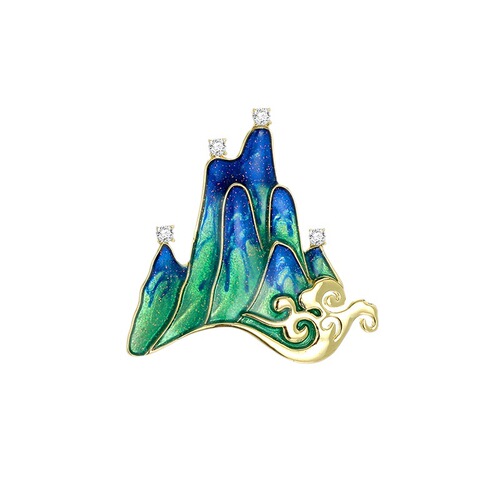 Design-oriented niche Chinese-style Jiangshan Yunqi brooch, high-end women's exquisite enamel pin, Western-style accessories