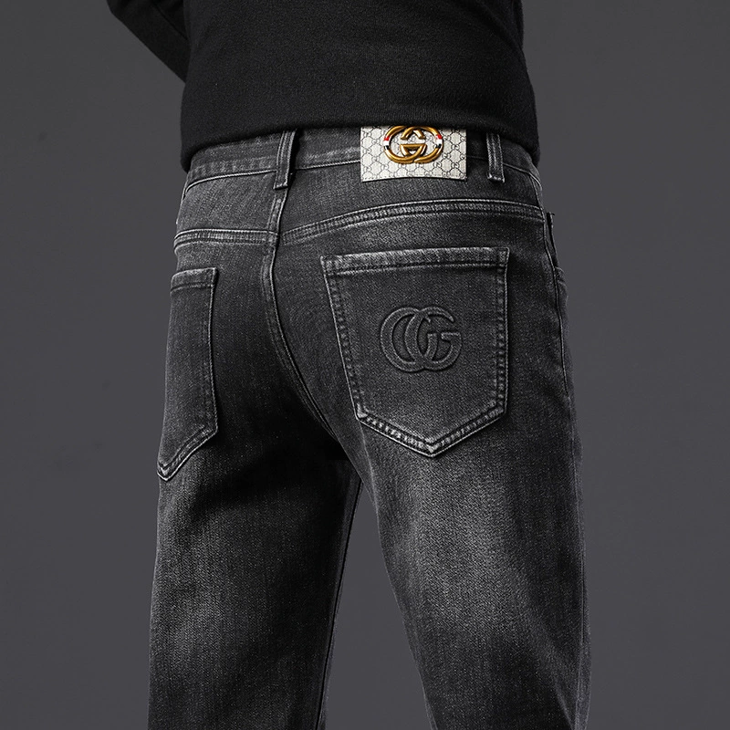 Джинсы, эластичные элитные демисезонные брюки, slim fit