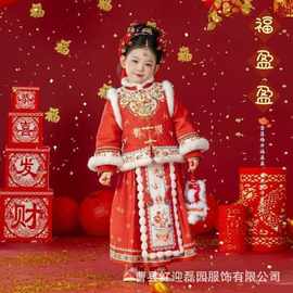 唐装女童冬款儿童新中式国风裙子女宝加厚过年红色汉服拜年服套装