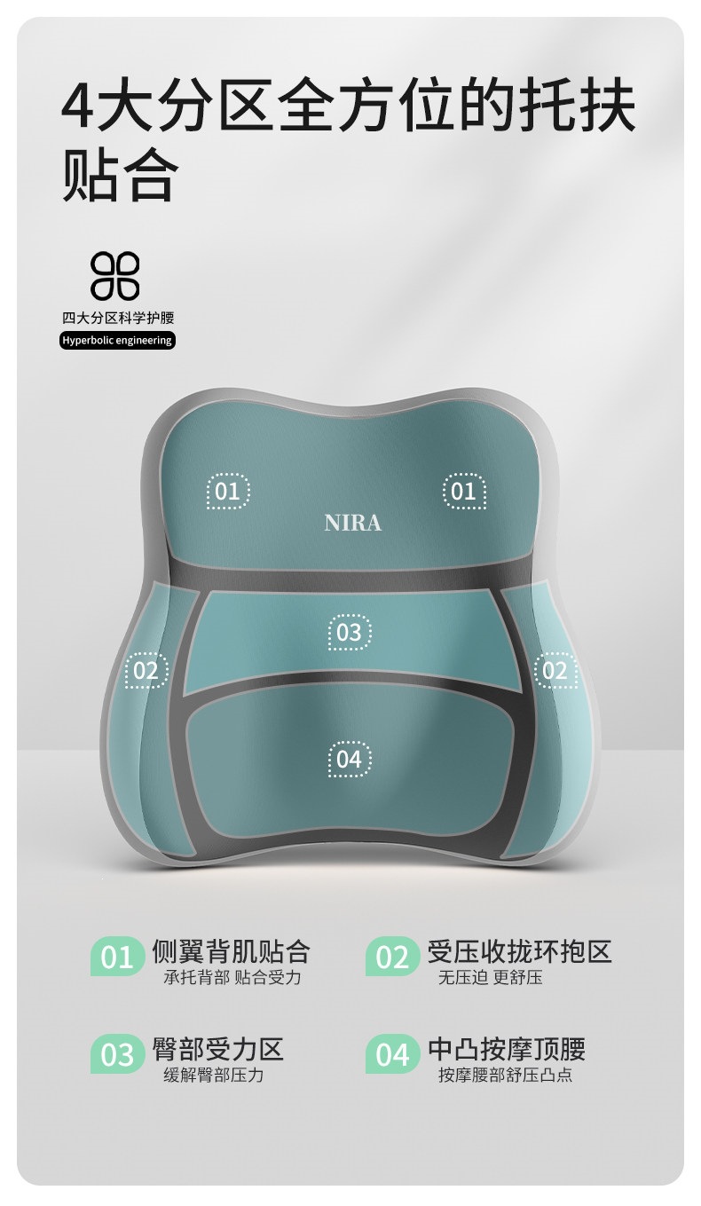 Suitable for office chairs, seats, and workstations, providing lumbar support and cushioning for long-term sitting