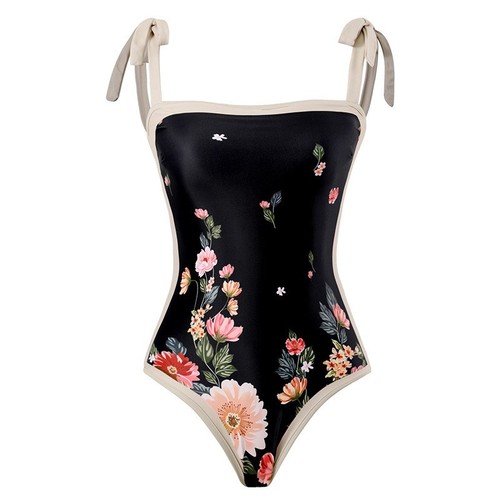 Langei Western and European Printed Double Fabric Beach Hot Spring Swimsuit Set for Women French Retro One-piece Bikini