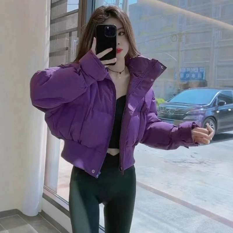 В этом году популярная хлопковая одежда женская зимняя 2024 новая короткая фиолетовая хлопковая куртка высокого уровня