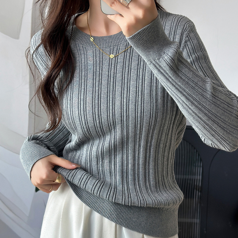 100% Pure Cotton Round Neck Bottoming Knitwear for Women Pure Color Soft Warm Knitwear with Striped Pullover Top Winter 100% Pure Cotton Round Neck Bottoming Knitwear for Women Pure Color Soft Warm Knitwear with Striped Pullover Top Winter