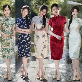 2025 New Summer Cheongsam Fashionable National Style Girl Dress Short Lining Women's Performance Clothing Wholesale Dropshipping