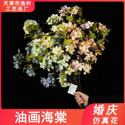 simulation Oil Painting Begonia Apple Blossom Wood shavings New Chinese style Wedding hall Wedding celebration Home Furnishing decorate Wedding celebration Photography Artificial flower