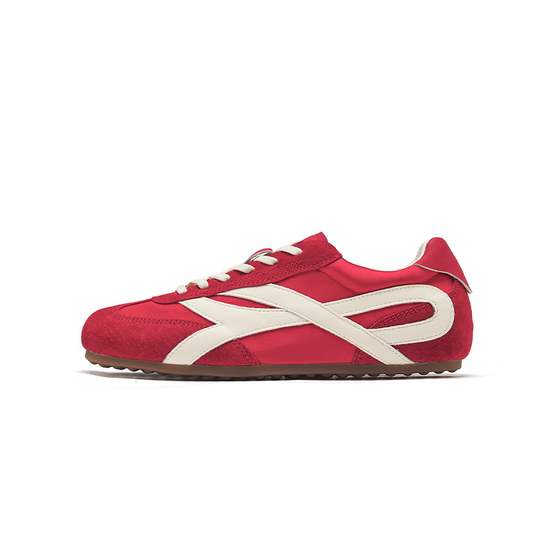 Zapatillas de entrenamiento alemanas rojas Augschden para mujer, nuevas zapatillas casuales planas estilo retro Ballet Forrest Gump para otoño 2025