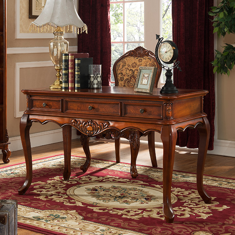 American furniture factory American solid wood desk European computer desk small desk retro solid wood desk chair combination