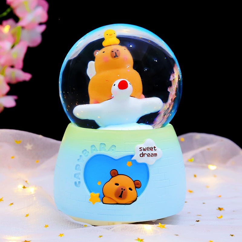 Pequeño libro rojo explosión dulce oso amarillo bola de cristal adornos luminosos giratorios caja de sonido regalos de vacaciones para niños