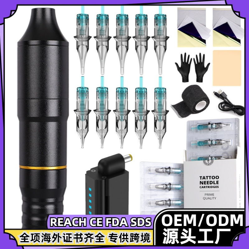 Máquina de tatuaje inalámbrica de bordado con batería recargable con pluma de tatuaje completa para principiantes transfronterizos con tatuaje