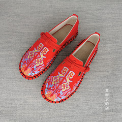 新款民族風套腳低幫大頭一扣一腳蹬平底鞋漢服古裝休閒帆布鞋女單