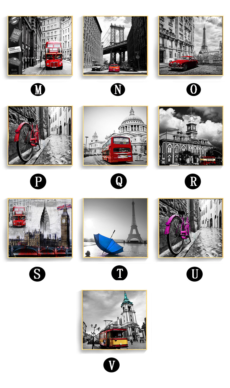 Modern Black And White Red City Street Scenery Bus Bicycle Bedroom Home Decor Painting Core Print_voghion.com