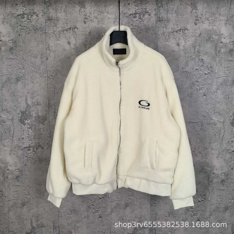 Correct Version 25Fw New B Brand Logo Embroidered Teddy Stand Collar Lamb Wool Jacket Couple Style Versatile Casual Ins