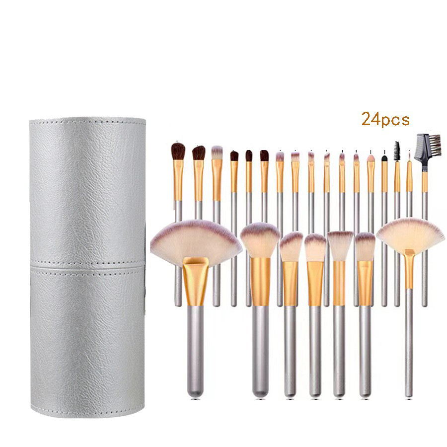Fábrica al por mayor-blanco cremoso pinceles de maquillaje traje en forma de abanico 24 champán herramientas de maquillaje pelo sintético