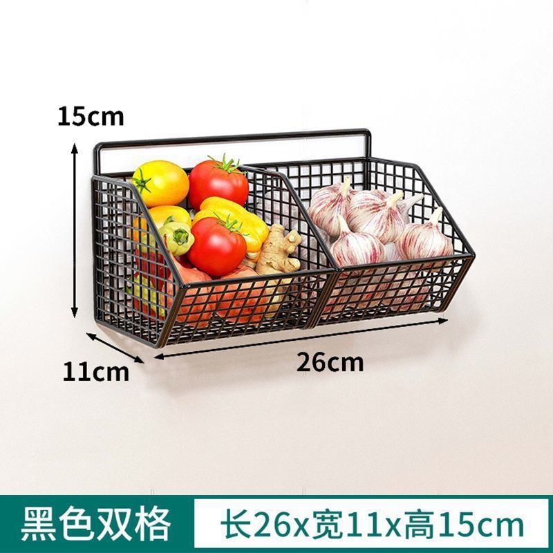 厨房墙上置物架免打孔多功能大葱姜蒜收纳筐双层悬挂架蔬菜调料架|undefined