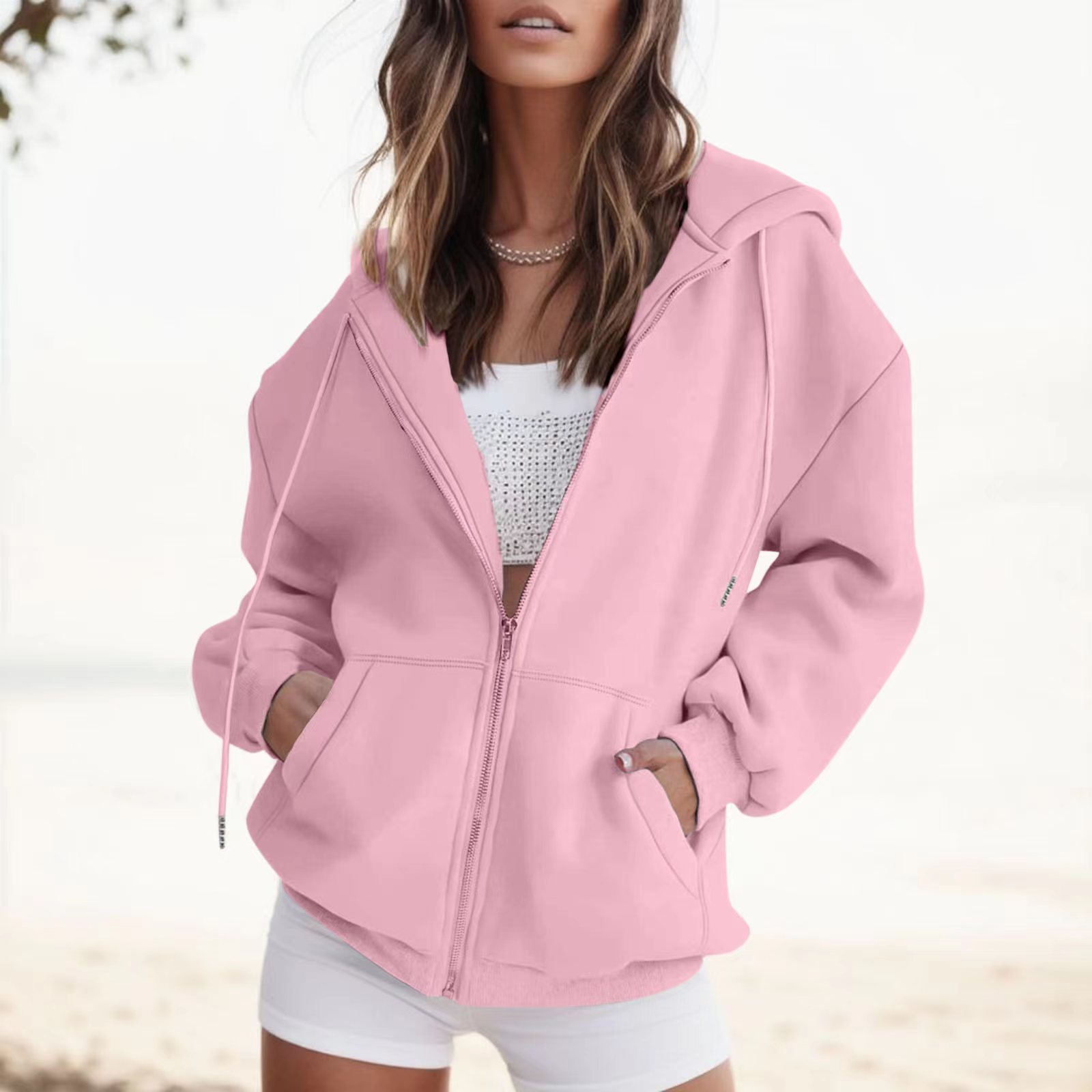 Amazon transfronterizo 2023 europeo y americano nuevo suéter con capucha engrosada casual cardigan cremallera estilo superior ropa de mujer