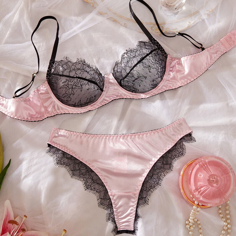 European and American Cross-Border Best-Selling Comfortable Ultra-Thin Lace Sexy Lingerie Set with Underwire Anti-Sagging Bra and Panties