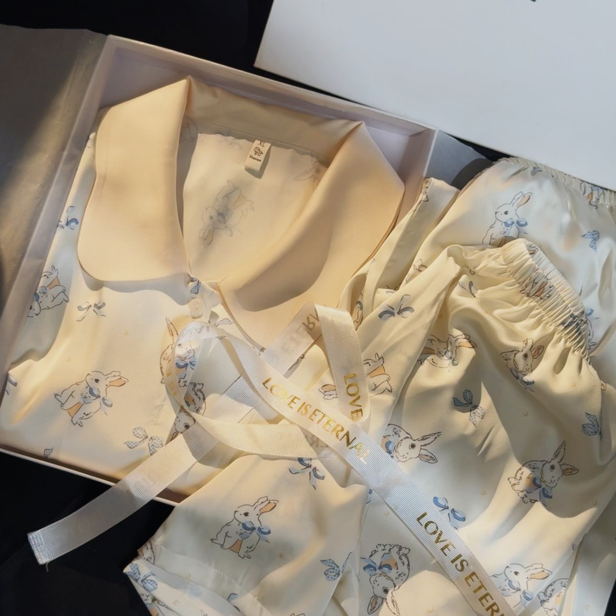 Early Spring New Short-Sleeved Three-Piece Set of Ice and Snow Silk Korean Cartoon Bunny Sweet Pajamas for Women