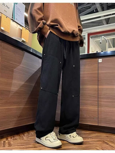 Men's Corduroy Casual Long Pants Spring and Autumn Trendy Boys Sports Winter Lined Warm Straight Leg Sweatpants