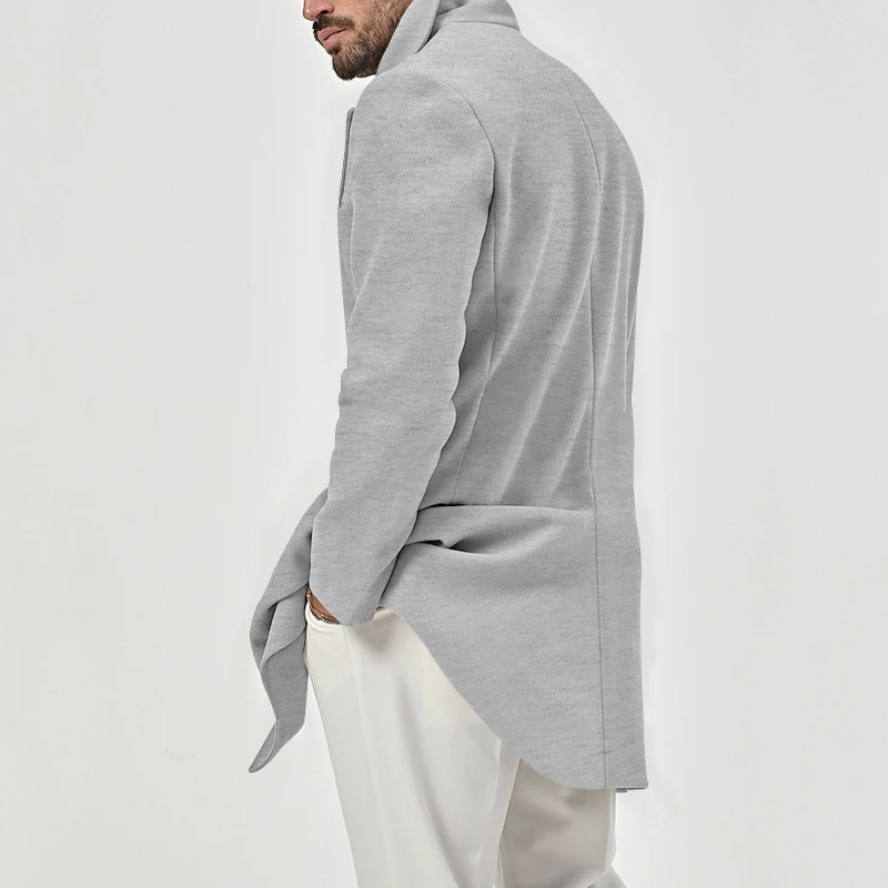 Men's suit collar medium length men's casual solid color versatile windbreaker coat_voghion.com