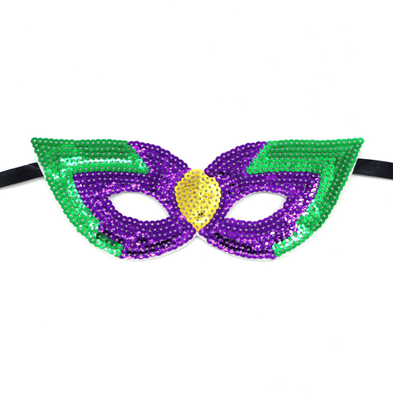 Transfronterizos máscaras de baile de maquillaje amazónico tema carnaval dorado púrpura verde sequinado máscara de medio rostro suministros máscara