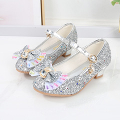 2023 New Princess Shoes Square Heel Girls' Shoes Elsa Anna Crystal Shoes Girls Crystal Shoes
