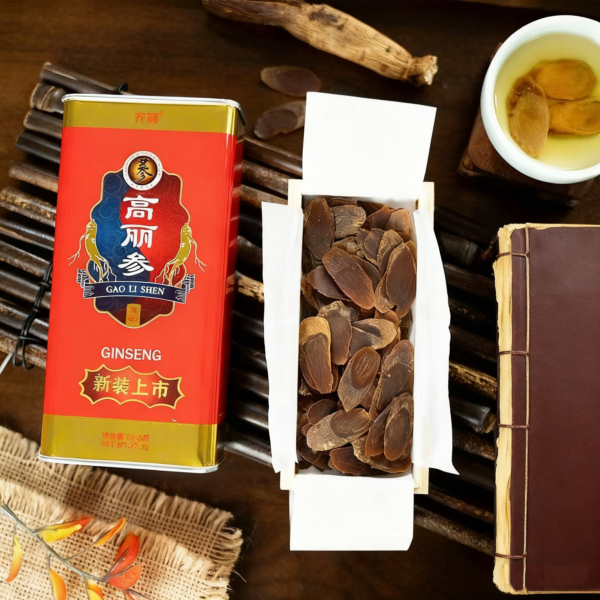 Korean Red Ginseng Whole Root Slices Unsweetened 37.5g Iron Box Qi Han specifications