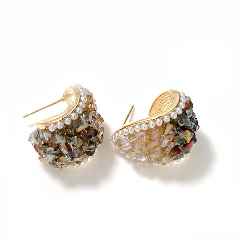 1 Pair Retro C Shape Inlay Alloy Artificial Crystal Artificial Pearls Ear Studs display picture 7