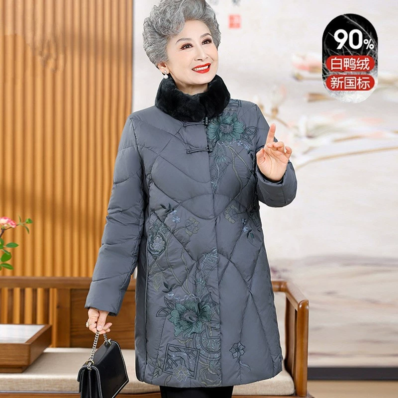 Пуховик для среднего и пожилого возраста, женская зимняя одежда для бабушек 2023, Новая Старая женская одежда, зимнее пальто для матери, средней длины