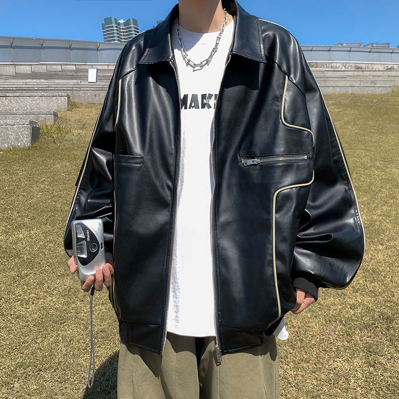 Primavera y otoño chaqueta de cuero de los hombres de cuero PU guapo casual retro motocicleta Hong Kong estilo moda guapo marca de moda chaqueta de estilo coreano