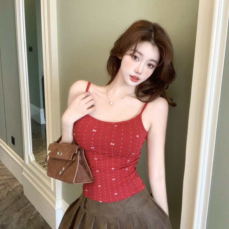 2923 # Summer New Sweet Style Christmas Red Series Camisole Slim Fit Women's Tank Top with Fixed Chest Pads