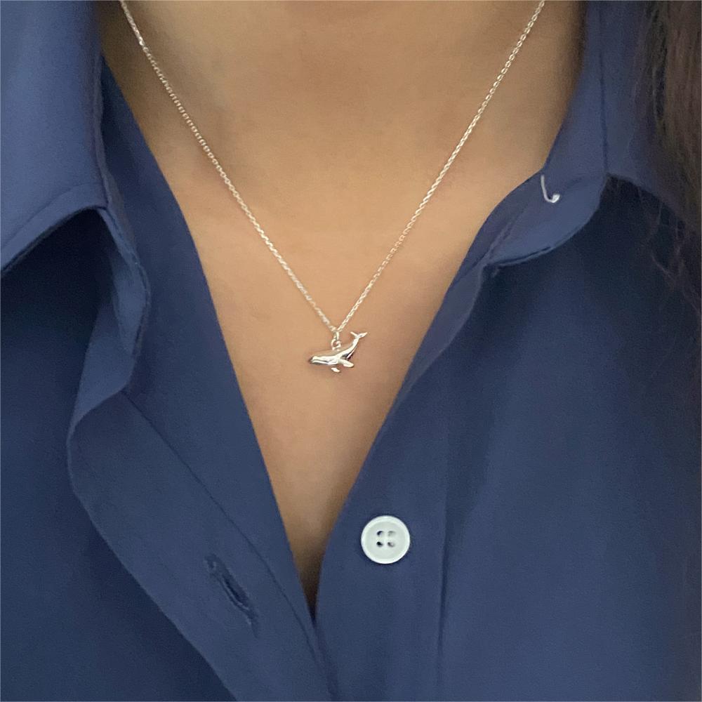 1 Piece Quantity 925 Sterling Silver Whale Pendant Necklace