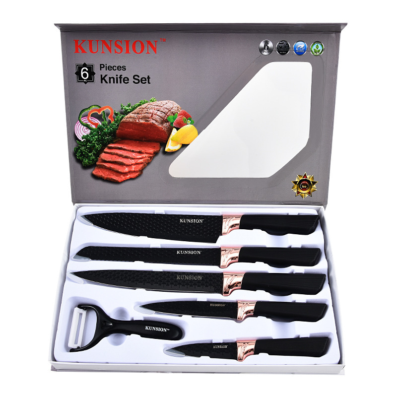 Cuchillo de cocina multifuncional con patrón de diamante, cabeza galvanizada, mango de abdomen grande, conjunto de seis piezas, cuchillo de cocina de caja de regalo personal de negocios doméstico image 8