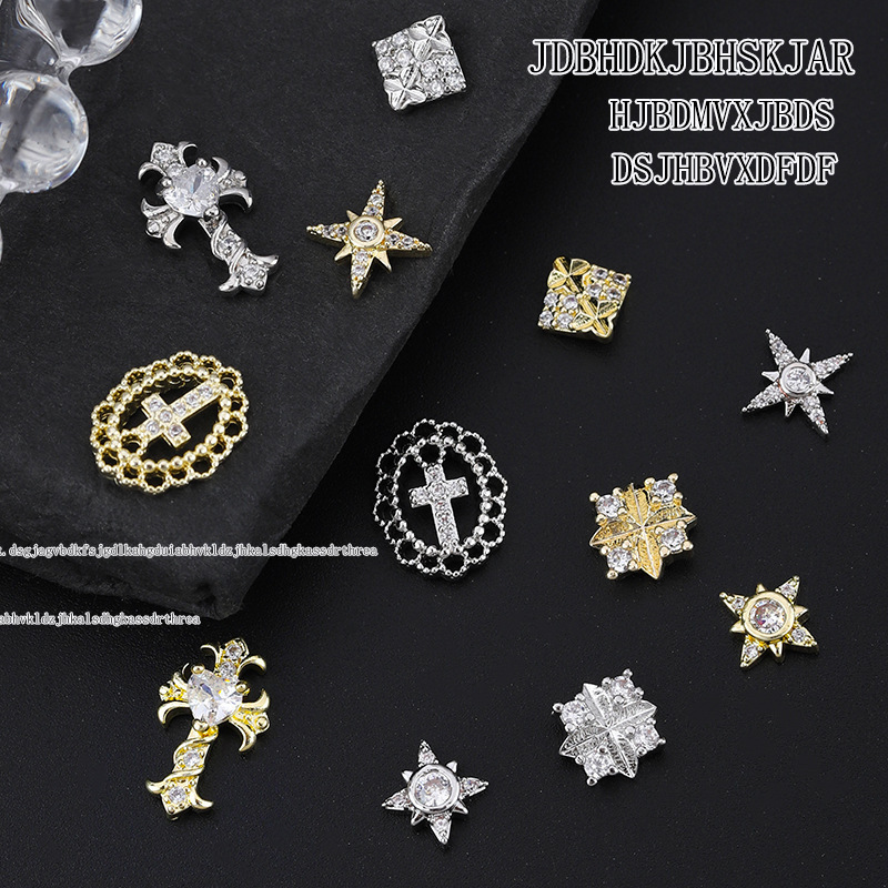 Popular online popular buchelati nail zircon jewelry star four-leaf clover nail drill Hollow Cross nail drill